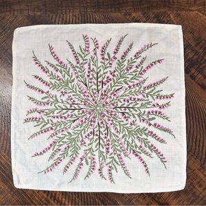 Vintage 1980s FRÖSÖ Handpainted White Linen Pink Olive green Floral Motif